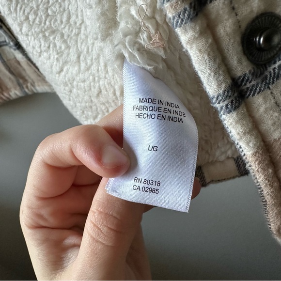 Lucky Brand Beige Plaid Fleece Lined Shacket  Snap Buttons Jacket Size L Nuetral - Picture 8 of 15